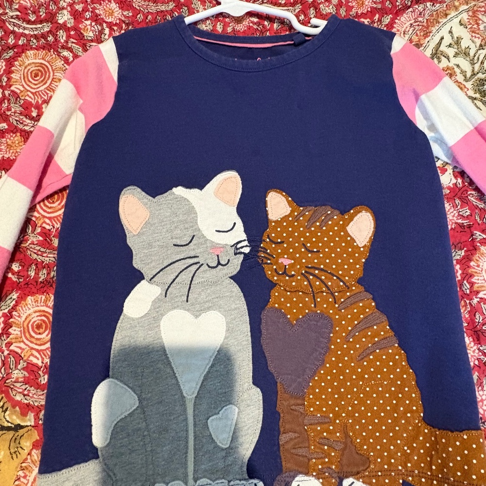 Mini Boden Front & Back Appliqué T-shirt Starboard Blue Cats